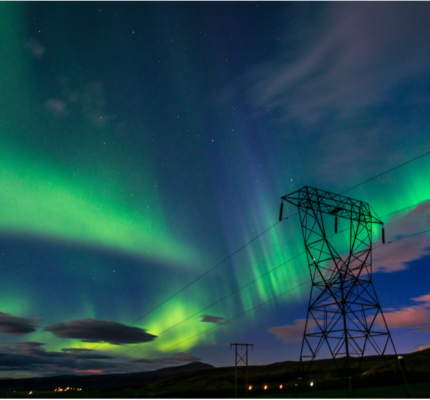 Electric pole with Northern Lights