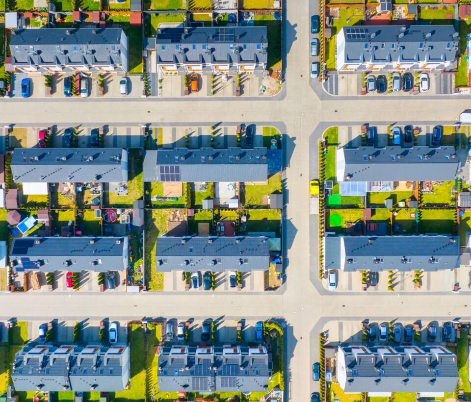 birds eye view of houses in neighborhood