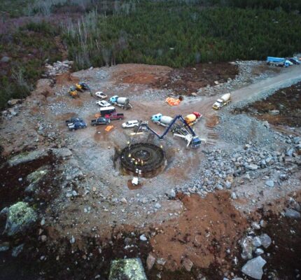 Concrete poured to create the base for a turbine at the Benjamins Mill wind project in Hants County, Nova Scotia.