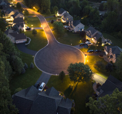 Aerial view of large private homes
