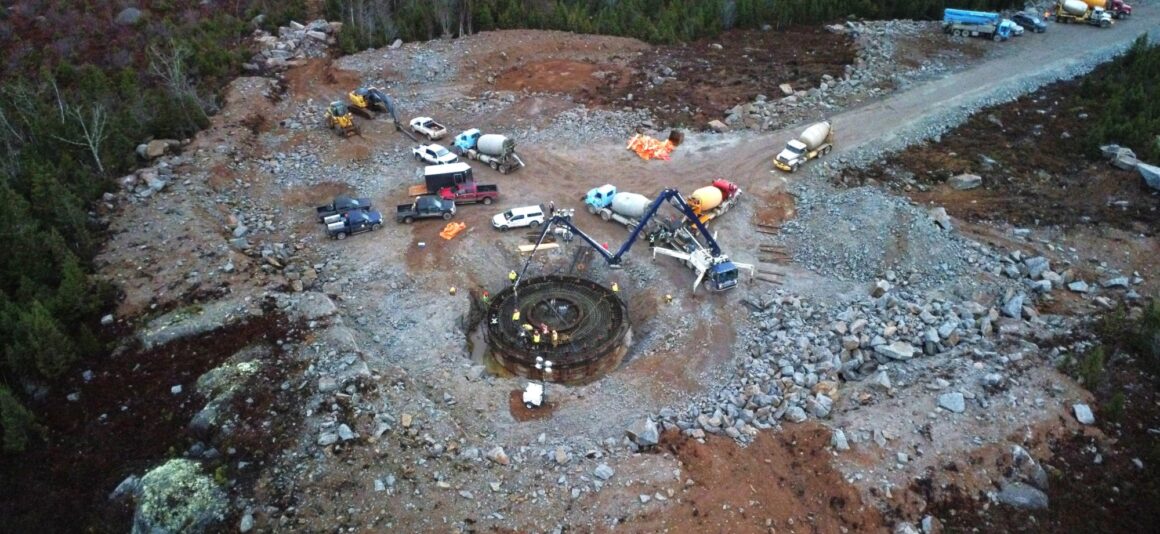 Concrete poured to create the base for a turbine at the Benjamins Mill wind project in Hants County, Nova Scotia.