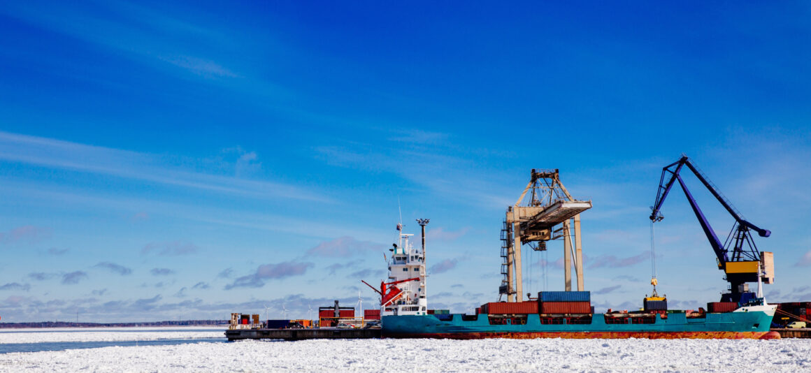 Port industriel de l'Arctique avec des machines et des navires.