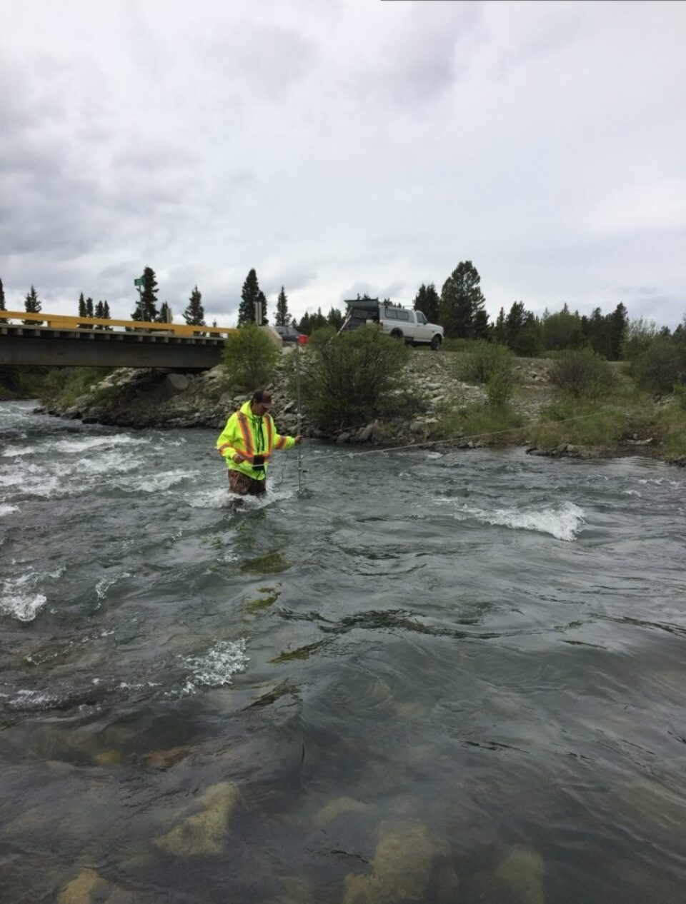 Worker in Pine Creek at the Atlin Hydroelectric site in Northern Canada