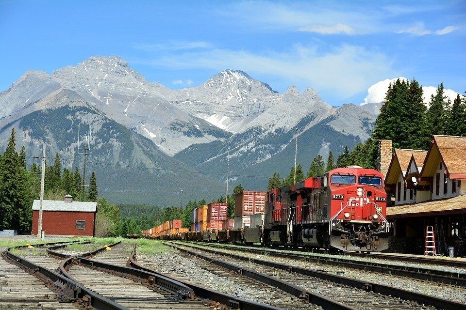A train station in the Rocky Mountains near Banff