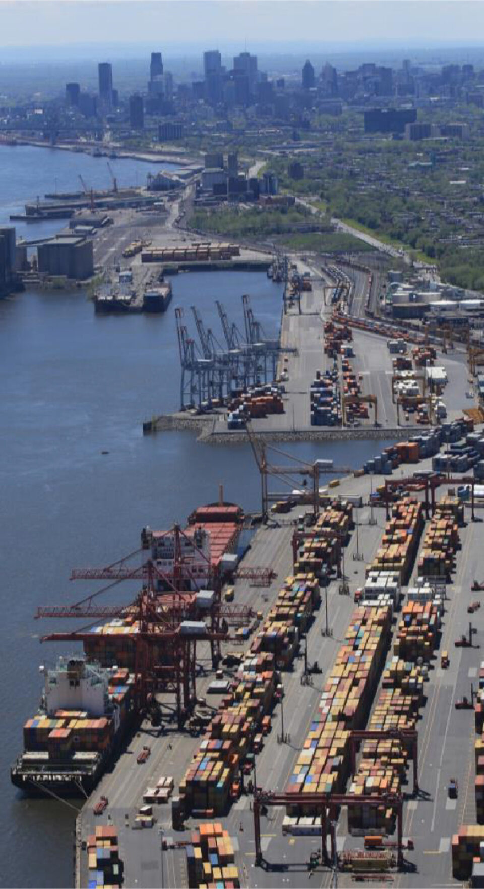 The Contrecoeur Port with the city of Montreal in the background