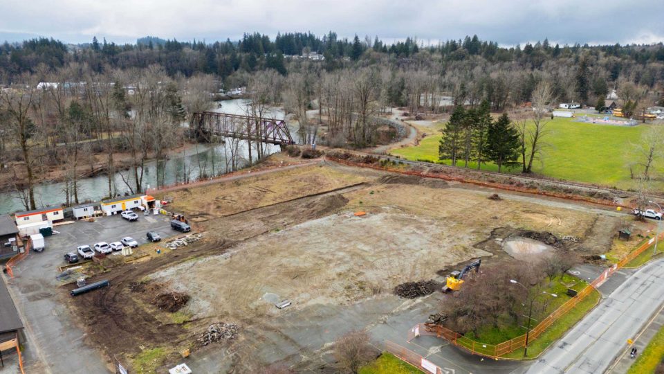 Aerial view of the Rivers Edge project – construction site