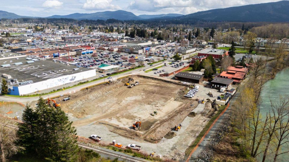 Aerial view of the Rivers Edge project – construction site