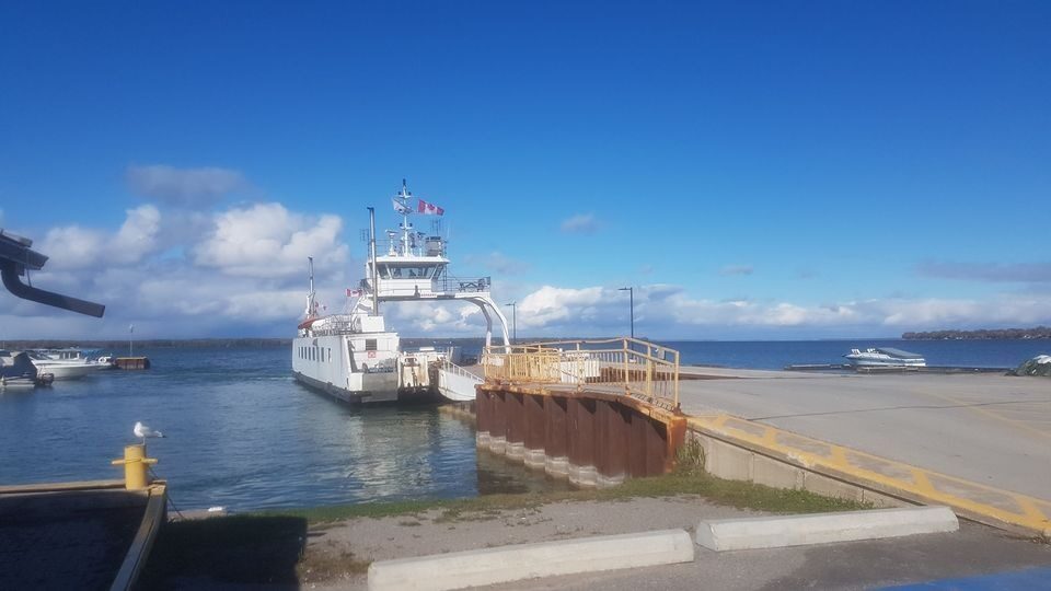 The Aazhaawe Ferry to Georgina Island, ON tied at the dock