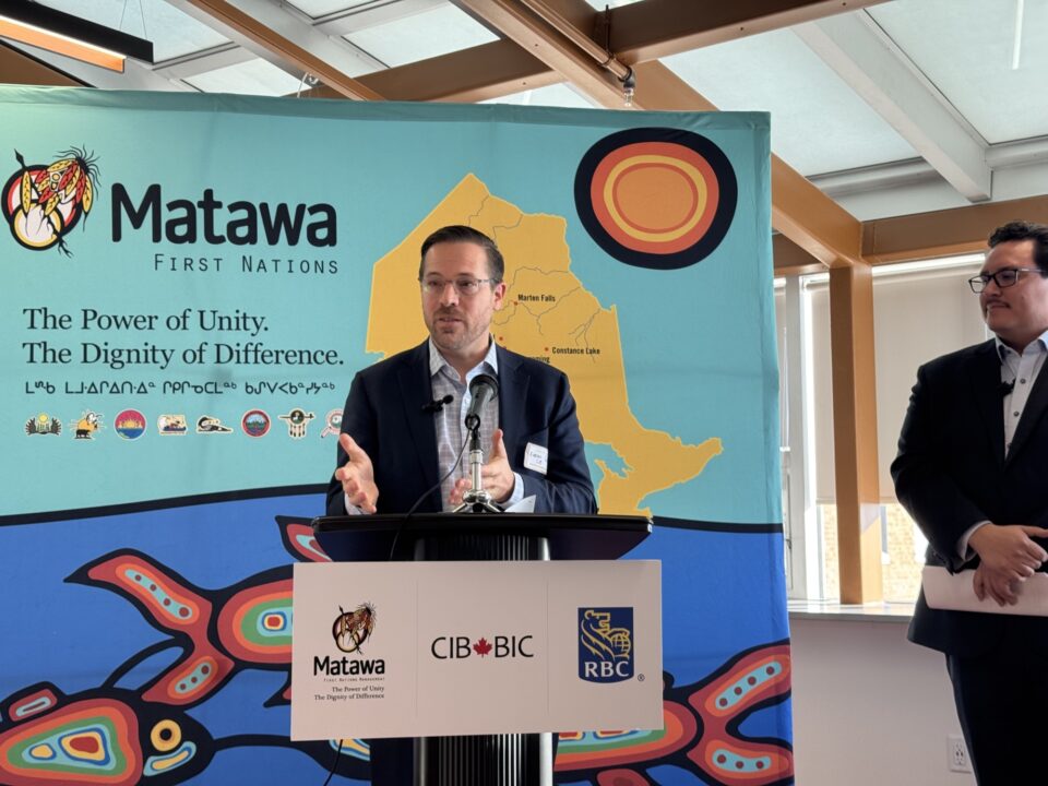 CIB CEO speaking at podium at the Matawa Financial close announcement
