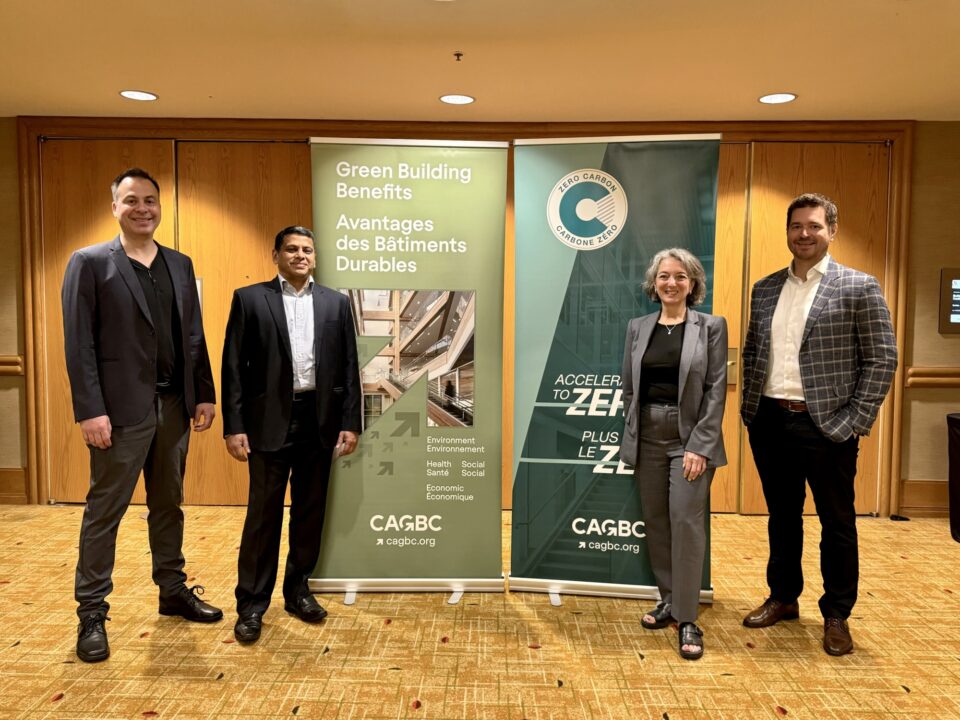 President of Efficiency Capital Matt Zipchen, CEO of Efficiency Capital, Chandra Ramadurai, MP Julie Dabrusin and CIB’s Senior Director Investments, Gregory Balycky at the Canada Green Building Council conference