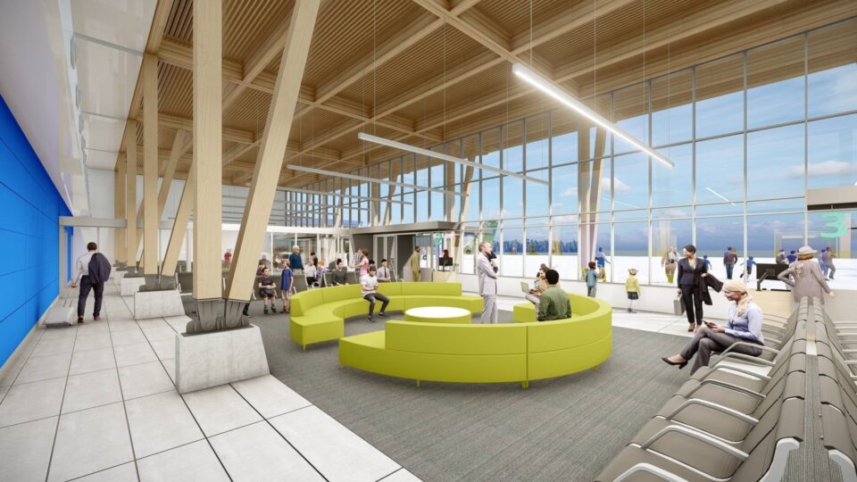 À l’intérieur de l’aérogare réaménagée de Thompson