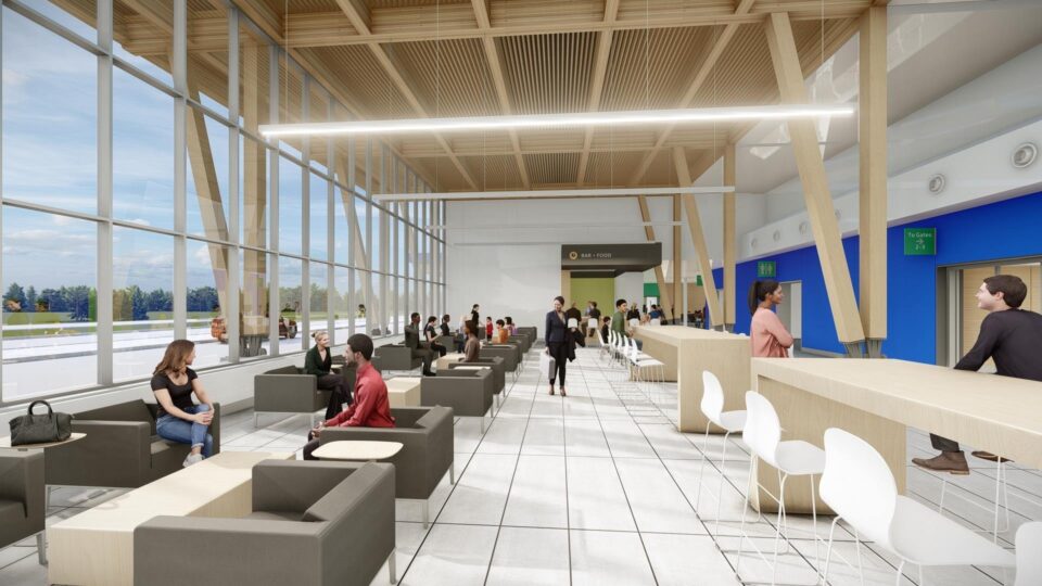 Rendering of lobby at redeveloped Thompson airport