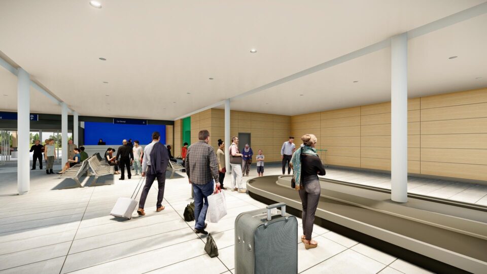 Représentation de la nouvelle zone de récupération des bagages de l’aéroport de Thompson réaménagé