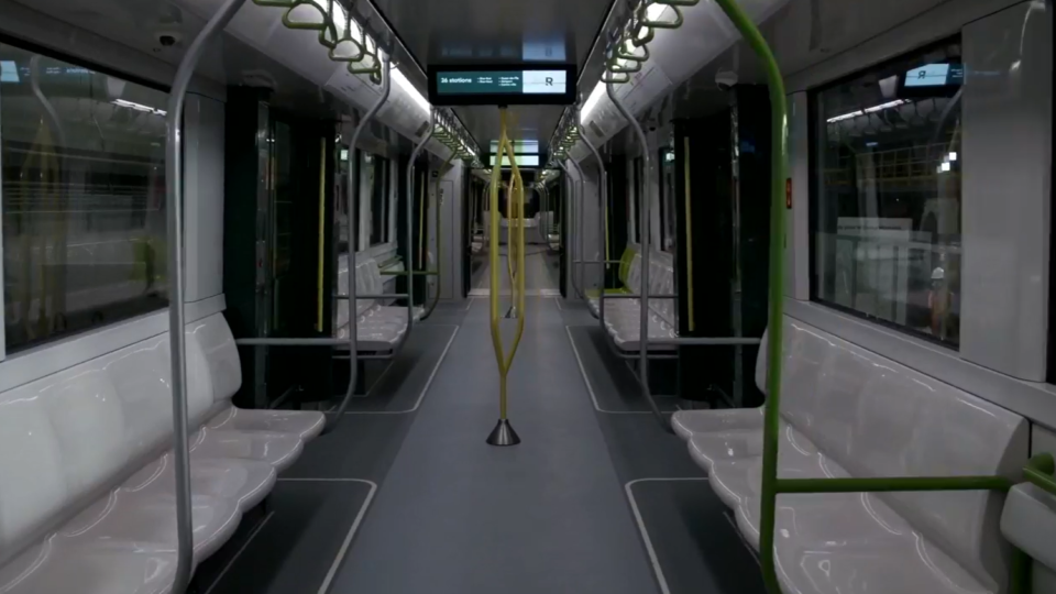 The interior of a Reseau Express Metropolitain train